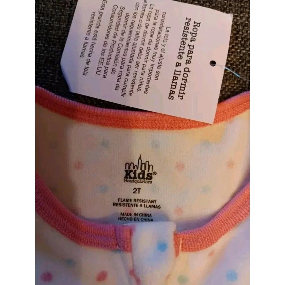pajamas 2T New Girls Kids Headquarters White Fleece sleeper Blue Pink Polka Dots